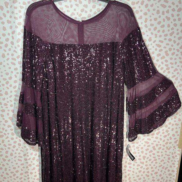 R&M Richard Short Plum Purple Sequin Mini Dress with Bell Batwing Sleeves 22W 22 - Picture 7 of 13